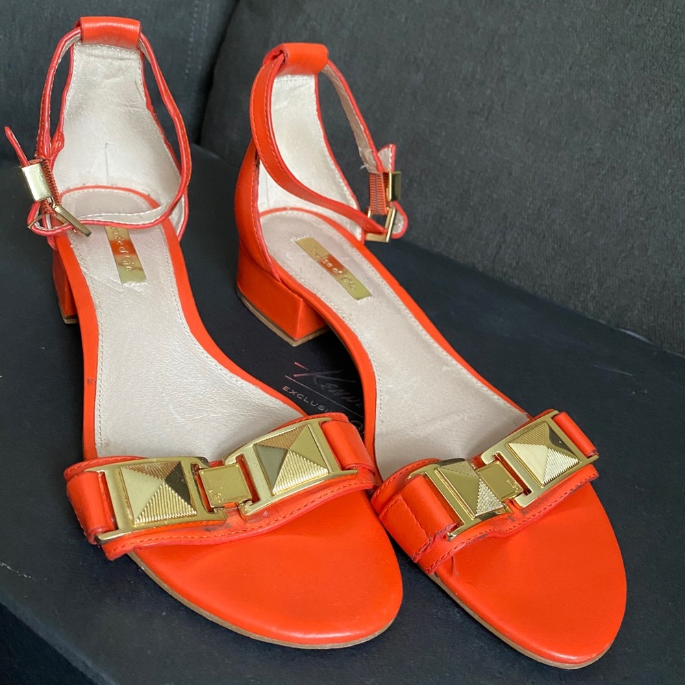 Lousie Et Cie Isabelle Orange Pyramid Stud Sandals
